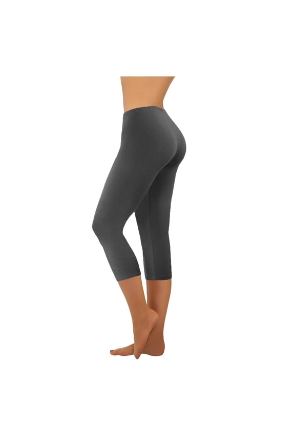 Yoga Leggings for Women Stretch Elastic Waist Workout Pant Solid Color Petite Leg Slim Athletic Pants (XX-Large, Dark Gray)
