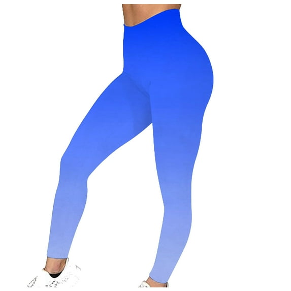 Jalioing Yoga Leggings for Women Stretchy High Waist Gradient Color Butt-Lifting Slim Seamless Gym Pants (X-Large, Light Blue)