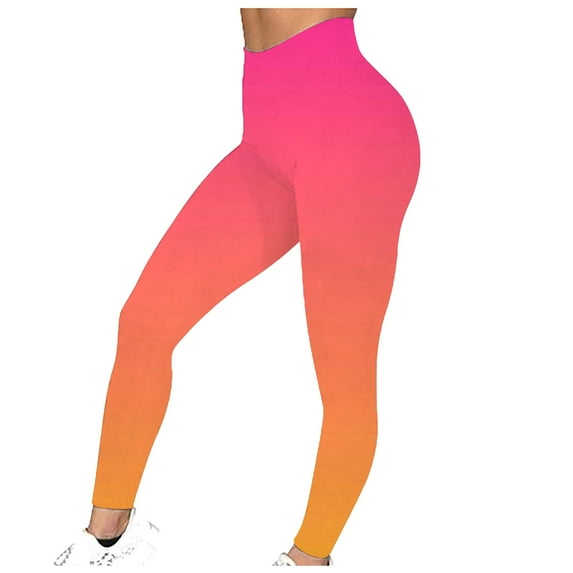 Jalioing Yoga Leggings for Women Stretchy High Waist Gradient Color Butt-Lifting Slim Seamless Gym Pants (XX-Large, Orange)