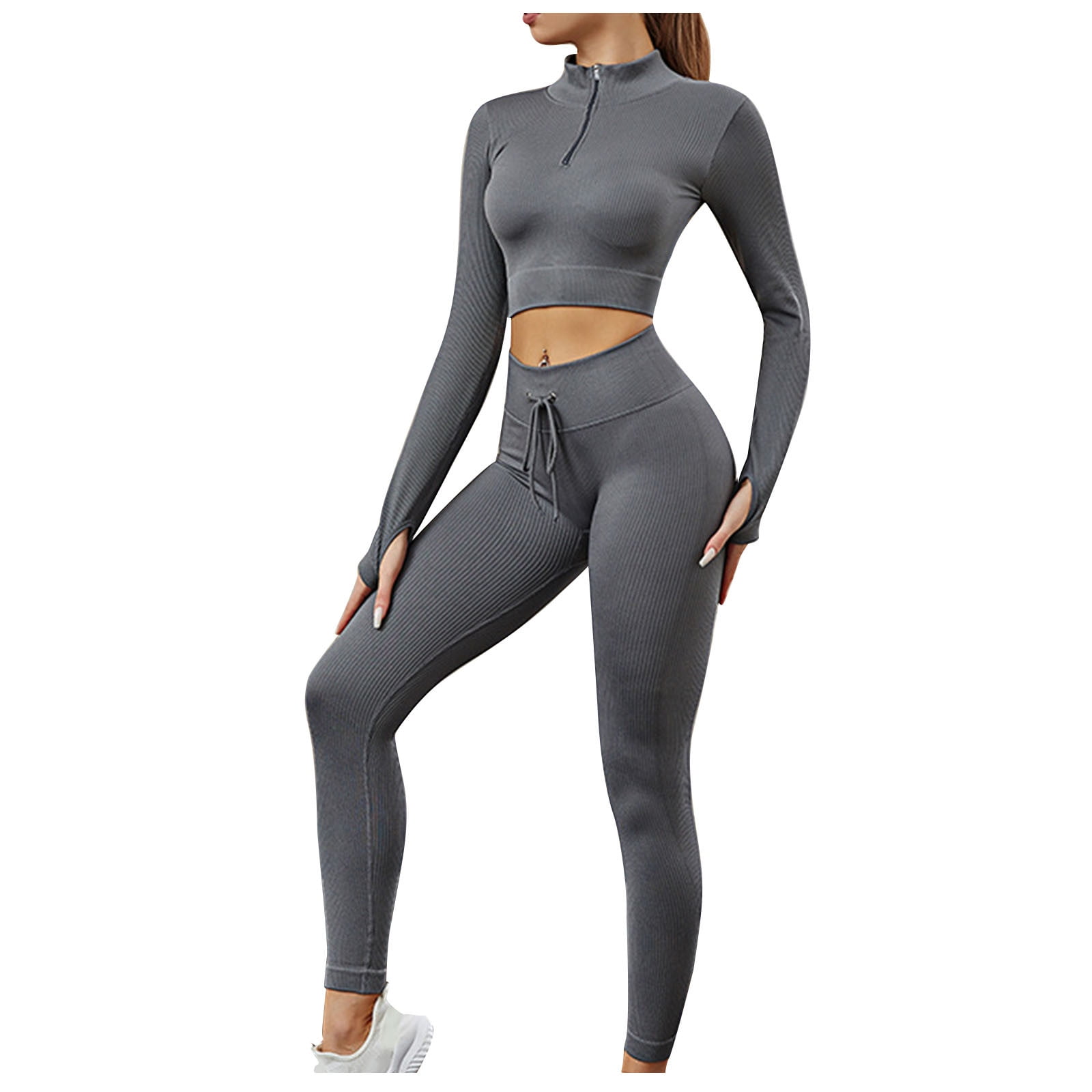 Jalioing Yoga Outwork Suits for Women Stand Collar Half Zip Top