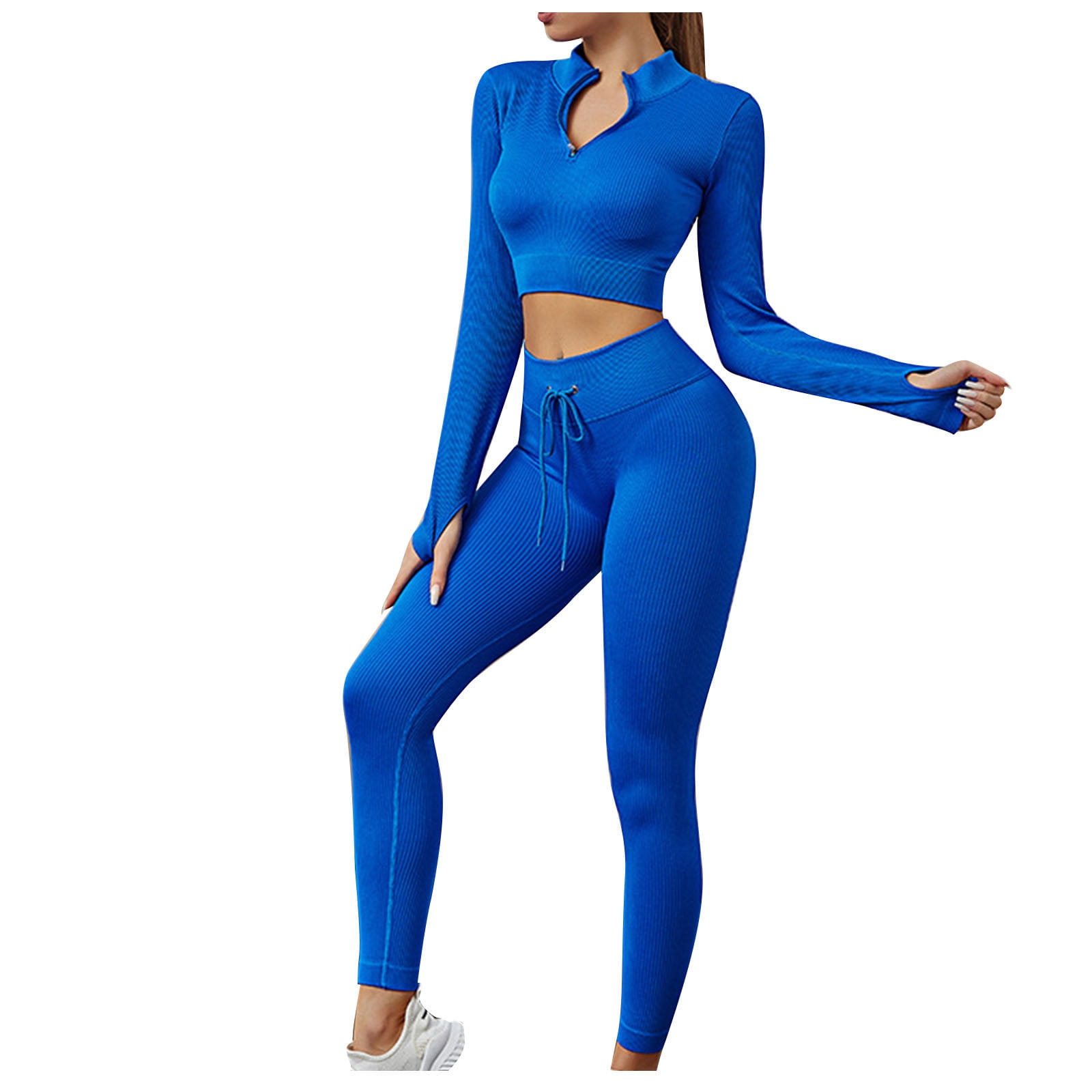 Jalioing Yoga Outwork Suits for Women Stand Collar Half Zip Top High Rise  Stretchy Skinny Cozy Athletic Sets (Small, Blue)