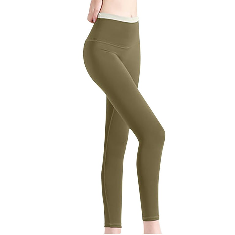 Jalioing Yoga Pants for Women Petite Leg Patchwork Color Waist Seamless  Skinny Trousers Casual Cozy Leggings (Small, Green) 