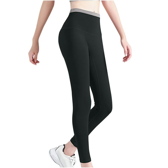 Jalioing Yoga Pants for Women Petite Leg Patchwork Color Waist Seamless Skinny Trousers Casual Cozy Leggings (X-Large, Black)