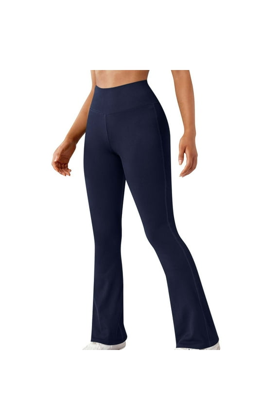 Yoga Pants for Women Skinny Stretchy Flare Leggings Solid Color Flattering Soft Dressy Trackpants (Small, Navy)