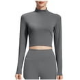 thumbnail image 1 of Jalioing Yoga Shirts for Women Mock Neck Long Sleeve Workout Crop Tops Solid Color Basic Casual Athletic Tee Shirt, 1 of 5