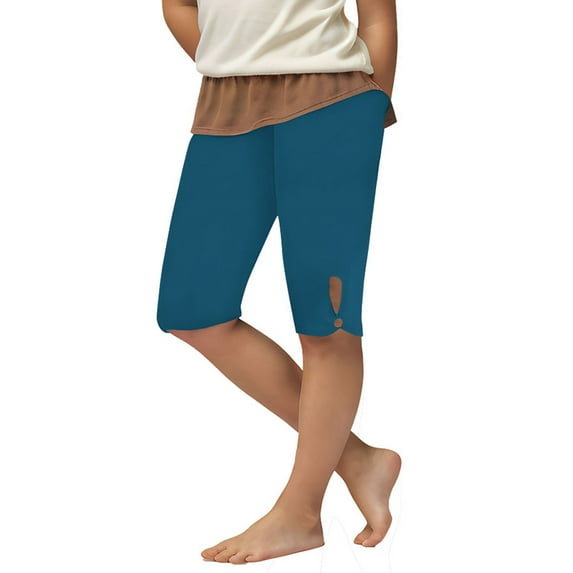 Jalioing Yoga Shorts for Girls Stretchy Knee Length Casual Athletic Shorts Kids Summer Basic Biker Shorts