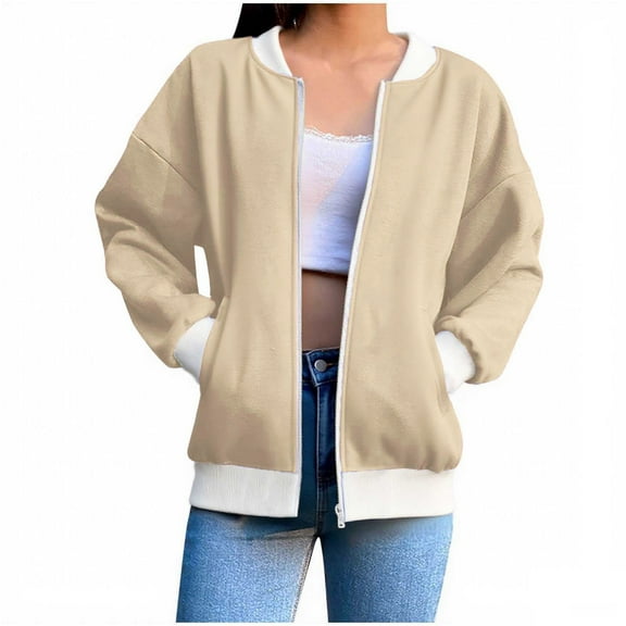 Jalioing Zip Up Jacket Women's Lightweight Long Sleeve Casual Jacket with Pocket Fall Winter Fashion Outerwear