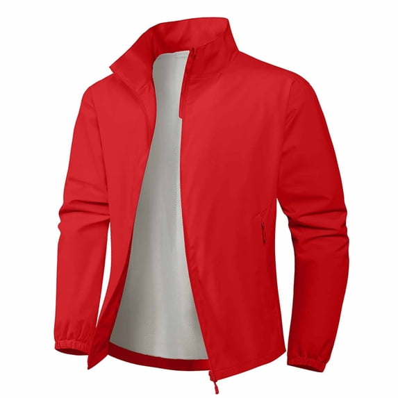 Jalioing Zip Up Jacket for Men Business Casual Long Sleeve Stand Collar Jacket Solid Color Hoodless Windbreaker with Pocket