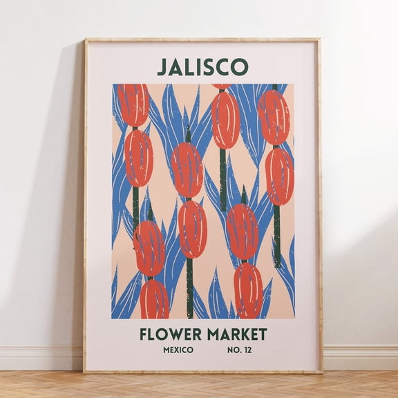 Jalisco Flower Market Art Print, Mexico Botanical Decor, Unframed Canvas 16x20in