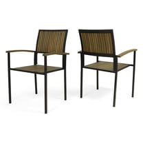 Jaliyah Outdoor Wood and Iron Dining Chair, Set of 2, Gray and Black Finish