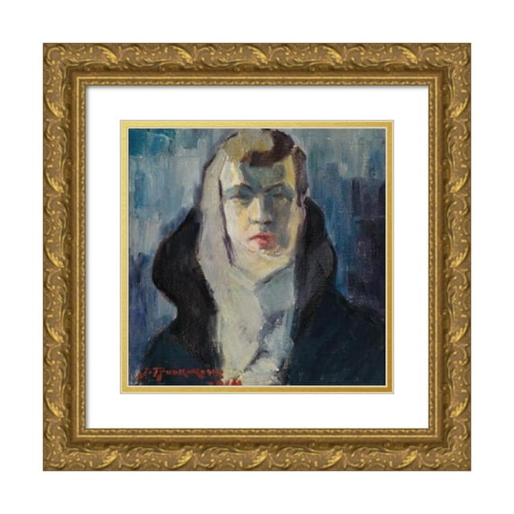 Jalmari Ruokokoski 15x15 Gold Ornate Wood Frame and Double Matted Museum Art Print Titled - Self-Portrait (1914)