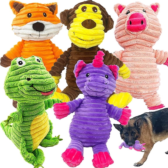 Jalousie Plush Toys Assortment Value Bundle Puppy Pet Mutt Squeak Toy for Medium Large Dogs (5 Pack Corduroy)