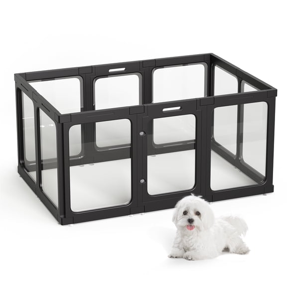 Jalove Acrylic Dog Playpen Indoor, 24" H Plastic Pet Playpen with Door, Clear Pet Play Pen for Puppy Cat Rabbit Ferret, Easy Assemble Dog Pen, Preferable for Small Cage, White 10 PCS