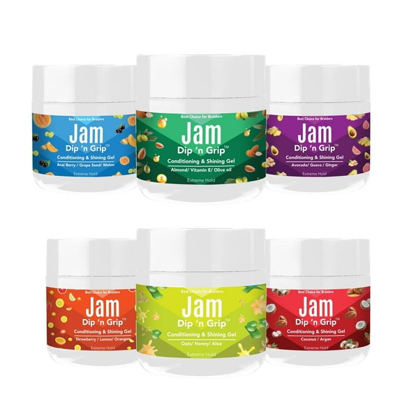 Jam Dip 'n Grip Curl Enhancing Hair Gel 6 Pack - Unisex Styling for All Hair Types, 4oz Each
