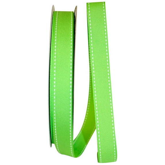 Jam Grosgrain Ribbon, 7/8 In X 50 Yards, 2/Pack, Lime Green, Saddle Stitch