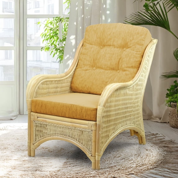 Jam Lounge ArmChair ECO Natural Rattan Wicker Handmade w/Light Brown Cushions, Natural