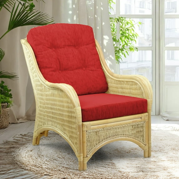 Jam Lounge ArmChair ECO Natural Rattan Wicker Handmade w/Red Cushions, Natural