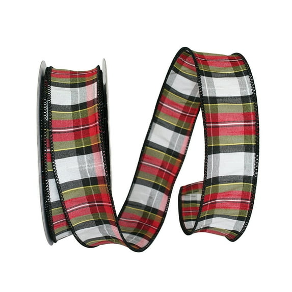 Jam Paper Christmas Multi-Color Polyester Plaid Ribbon, 20Yd X 1.5In, 1/Pack