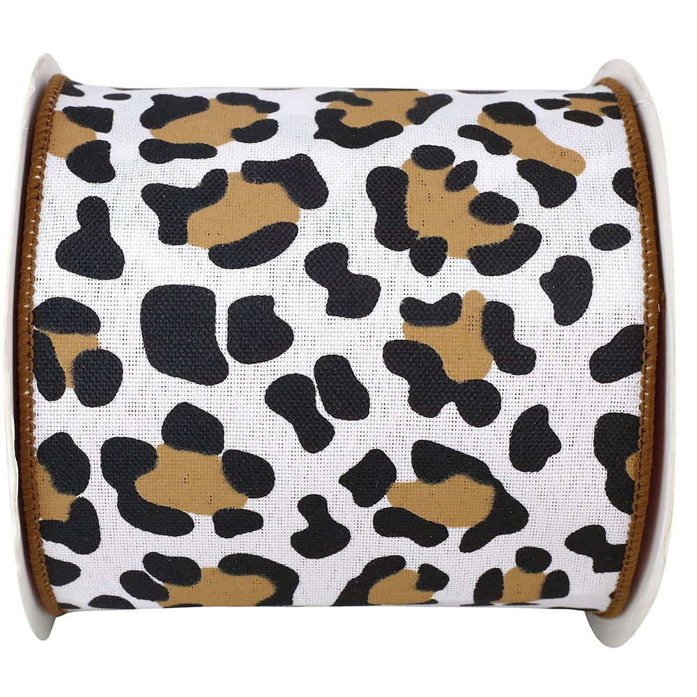 Jam Paper Leopard Print All Occasion Multi-Color Polyester Ribbon, With Wired Edge 360" X 4"
