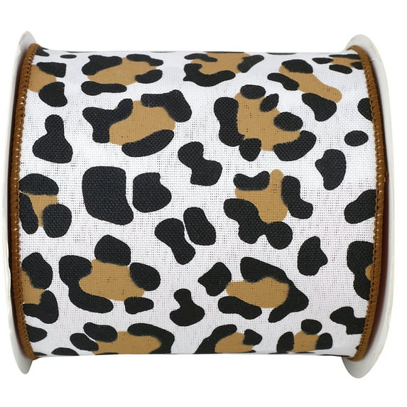 Jam Paper Leopard Print All Occasion Multi-Color Polyester Ribbon, With Wired Edge 360" X 4"