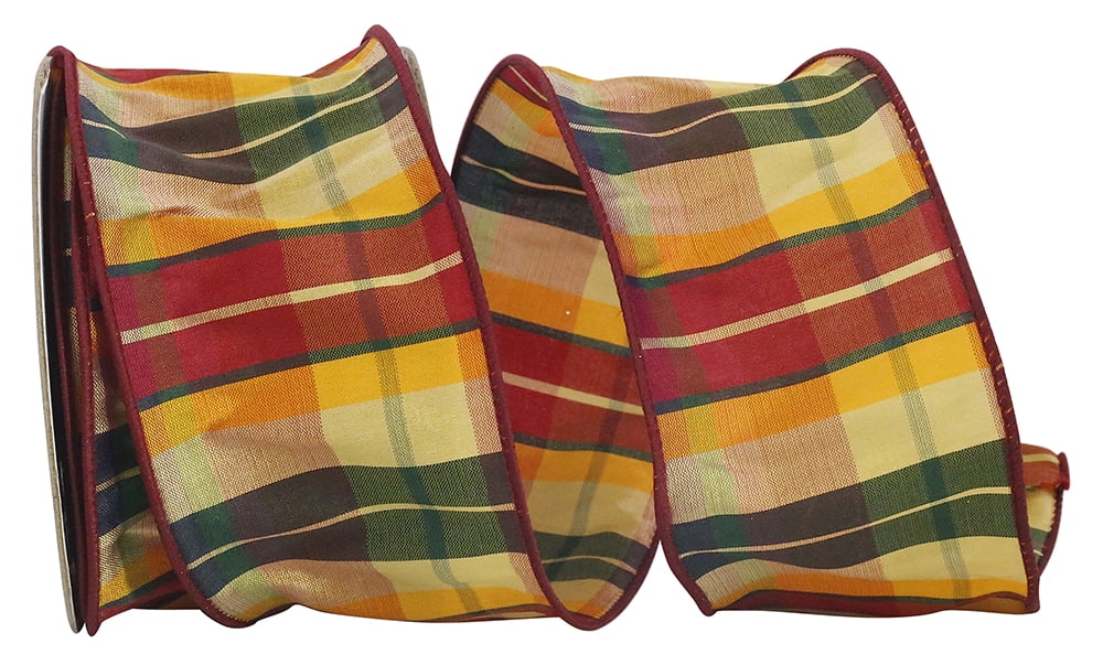 Jam Paper Plaid Autumn All Occasion Multi-Color Polyester Ribbon, 360" X 2.5"