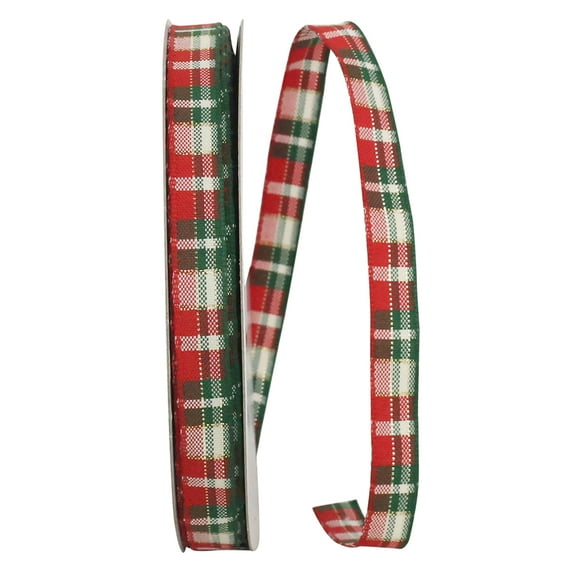 Jam Paper Plaid Christmas Multi-Color Polyester Ribbon, 25Yd X 0.37In, 1/Pack