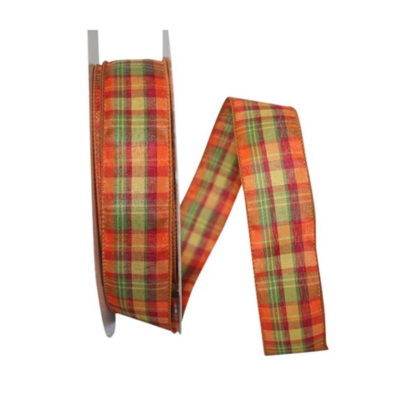 Jam Paper Planters Plaid Multi-Color Polyester Ribbon, With Wired Edge 1800" X 1.5"