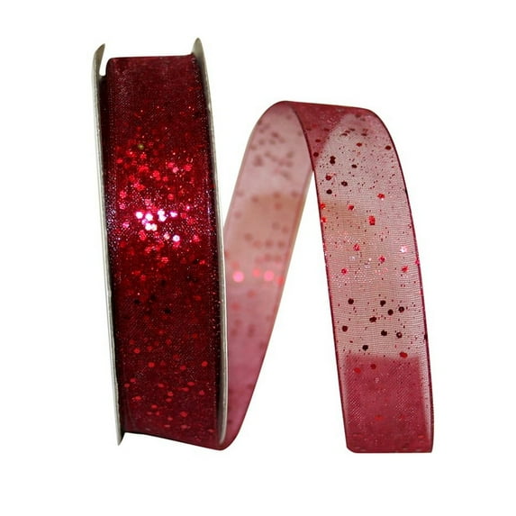 Jam Paper Sheer Glitter Ribbon, 5/8 Inches X 25 Yards, Scarlet & Gold, Sold Individually