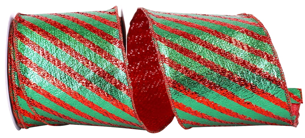Jam Paper Stripe Christmas Multi-Color Polyester Ribbon, 10Yd X 4In, 1/Pack