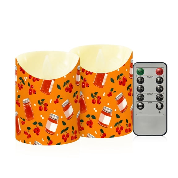 Jam Pattern Flameless Candles 2 PCS with Remote Realistic Moving Flame LED Tapered Pillar Set for Home Decor