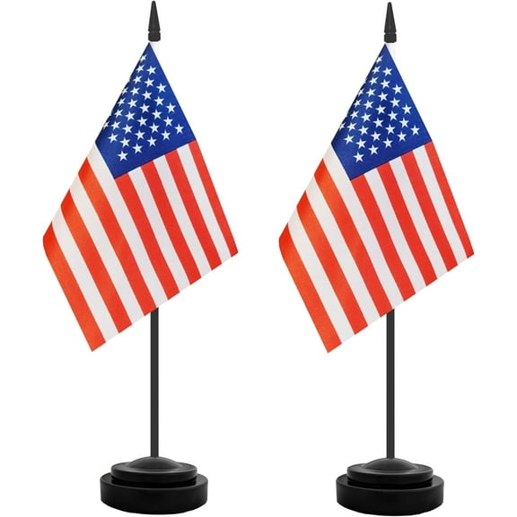JamY Home 2 Pack USA Desk Flag, American Table Office Flags, Small Miniature Desktop Flag With 12"" Solid Black Pole and Black Base, Classroom, Offices Meeting Desk Decoration (USA