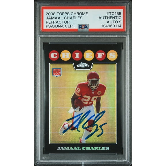 Jamaal Charles 2008 Topps Chrome Refractor Rookie Card #TC185 Auto Graded PSA 9