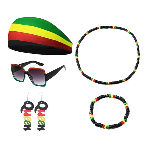 Jamaica African Jewelry Set for Women Wooden Dangle Earrings Jamaican Bracelets Flower Crowns Sunglass Accessories
