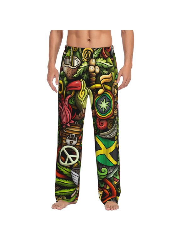 Jamaica Bird Leaf Weed Peace Symbols Men'S Pajama Pants Soft Sleep Lounge Pants Pjs Bottoms With Pockets Large