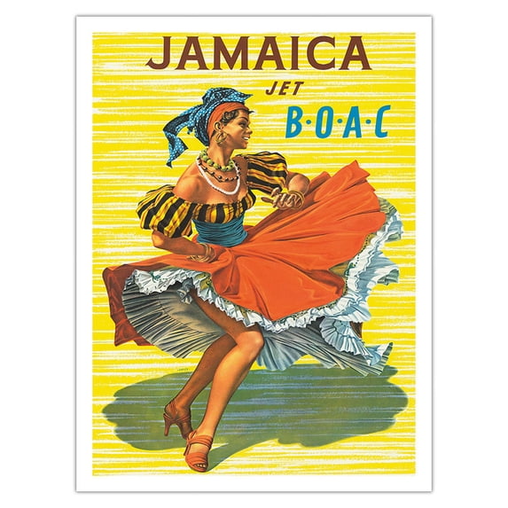 Jamaica - British Overseas Airline Corporation Jet BOAC - Native Dancer - Vintage Airline Travel Poster by Hayes c.1950s - Bamboo Fine Art 290gsm Paper (Unframed) 12x16in