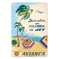 thumbnail image 1 of Jamaica and Colombia via Jet - Avianca National Airways of Colombia Caribbean - Vintage Airline Travel Poster by ADOLF TREIDLER c.1960s - 8 x 12 inch Vintage Metal Tin Sign, 1 of 4