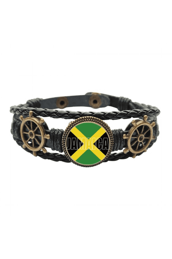 Jamaica Country Flag Name Leather Braided Ocean Bracelet Wristband