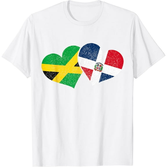Jamaica & Dominican Republic Heart Pride Jamaica Flag T-Shirt100% cotton