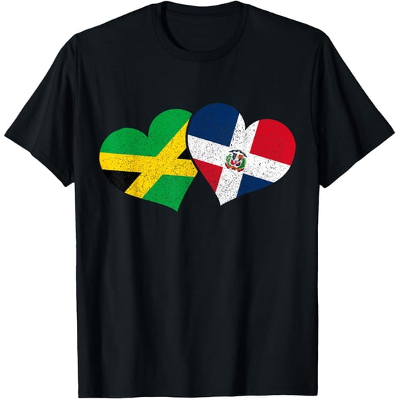 Jamaica & Dominican Republic Heart Pride Jamaican Flag T-Shirt mens t shirt，black，women，funny，misfits，men，journey，t-shirt