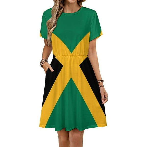 Jamaica Dress Summer Street Style Dresses Female Short Sleeve Printed Sundress