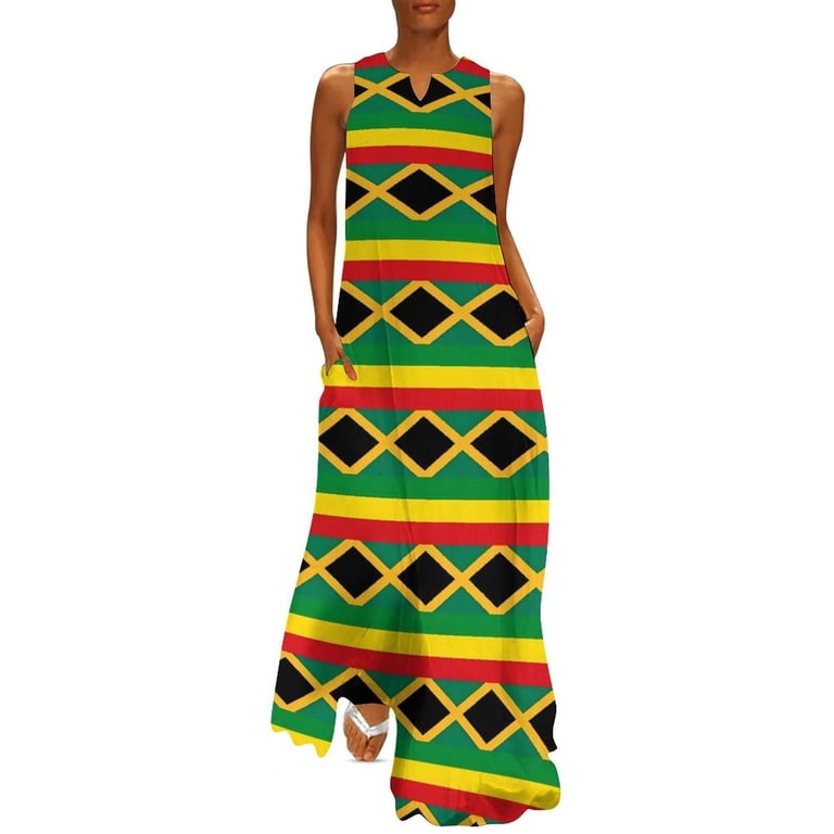 Jamaica Flag Dress Green And Yellow Night Club Maxi Dress Streetwear Boho  Beach Long Dresses Women Sleeveless Oversized Clothes - Walmart.com