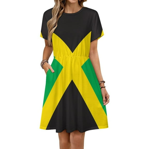 Jamaica Flag Dress Summer Street Style Dresses Female Short Sleeve Printed Sundress