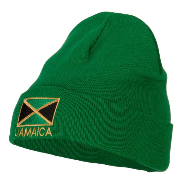 Jamaica Flag Embroidered Big Size Long Beanie - Kelly XL-3XL
