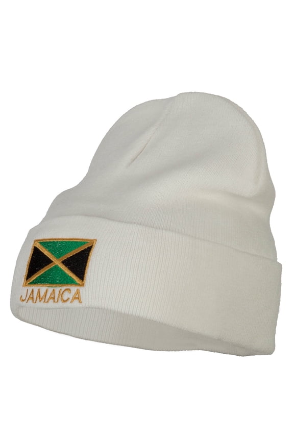 Jamaica Flag Embroidered Big Size Long Beanie - White XL-3XL