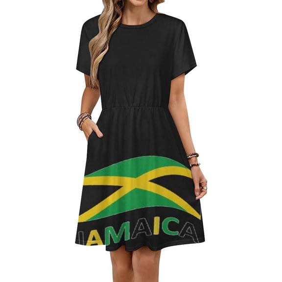 Jamaica Flag Jamaica Logo Dress Fashion Beach Short Sleeve Dresses Female Party Printed Sundress