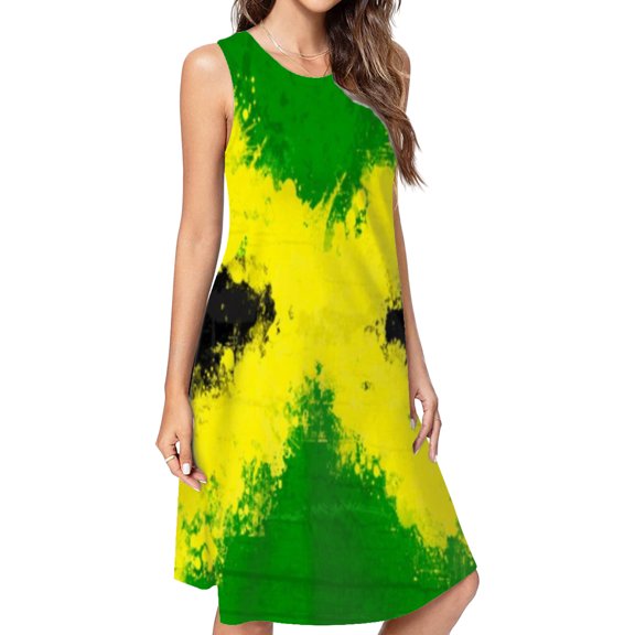 Jamaica Flag, Jamaican Flag Spring Summer Dresses For Women Fashion Dress Casual Sleeveless Loose Sundress With Pockets