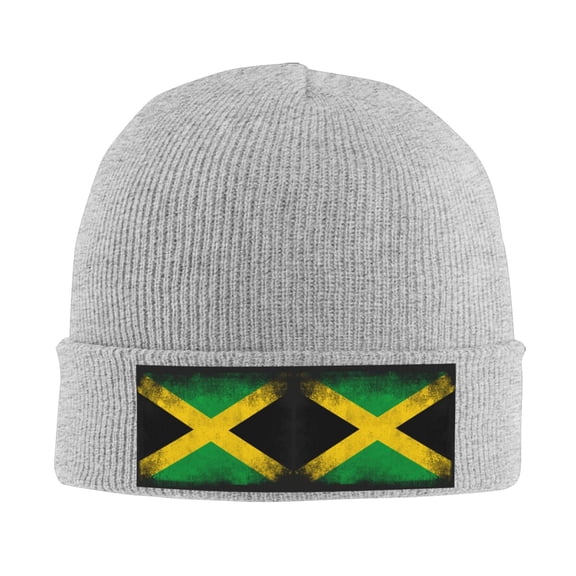 Jamaica Flag Jamaican Print Winter Beanie Hats for Men Women Warm Cozy Knitted Cuffed Skull Cap Gray