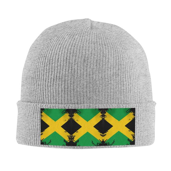 Jamaica Flag Jamaican Winter Beanie Hats for Men Women Warm Cozy Knitted Cuffed Skull Cap Gray