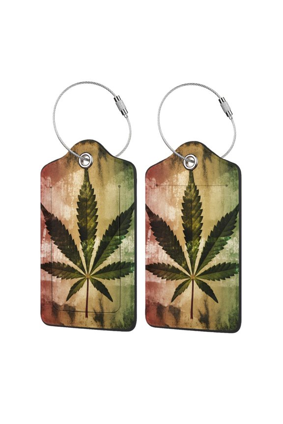 Jamaica Flag Leaves PU Leather Suitcase Tag with Stainless Steel Loop and Address Card for Baggage Tag 1 PCS