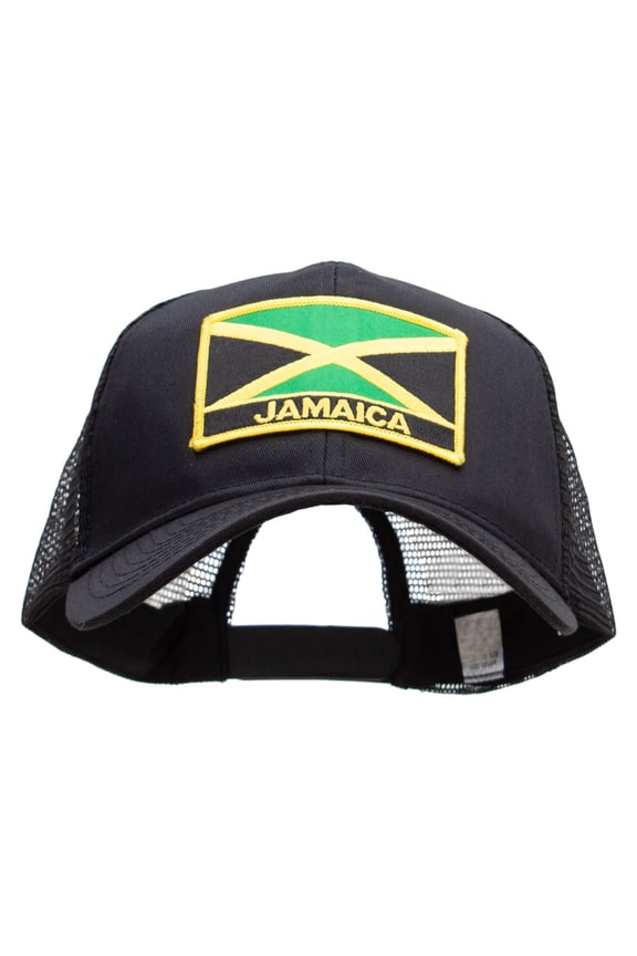 Jamaica Flag Letter Patched Big Size Solid Cotton Twill High Profile Mesh Pro Style Cap - Black XL-3XL